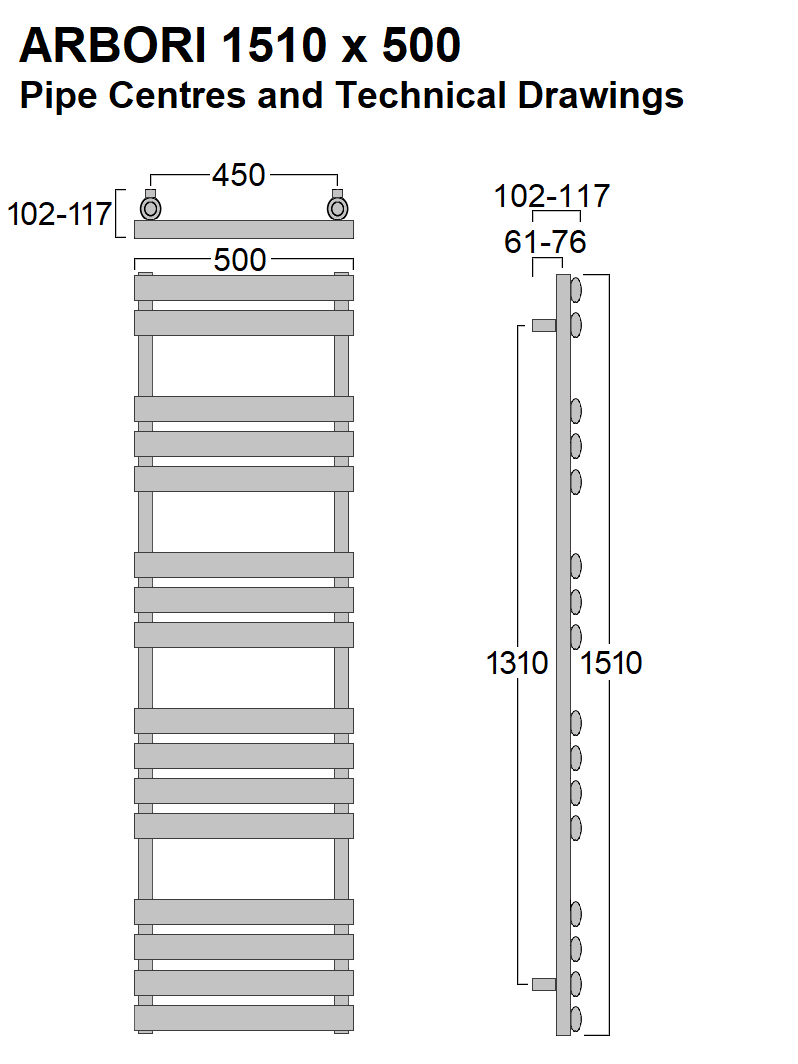 Arbori Towel Rail 1510 x 500mm, Chrome